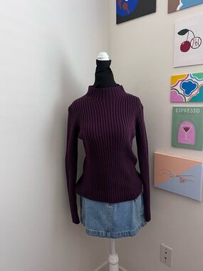 Plum Ribbed Mock Neck Sweater (M)